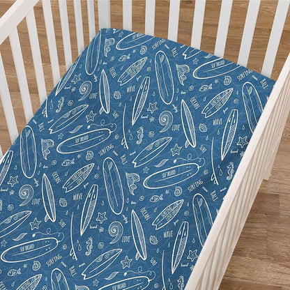 BabyOneStop Surfboard Fitted Crib Sheet, Blue Waters Oceanic Print
