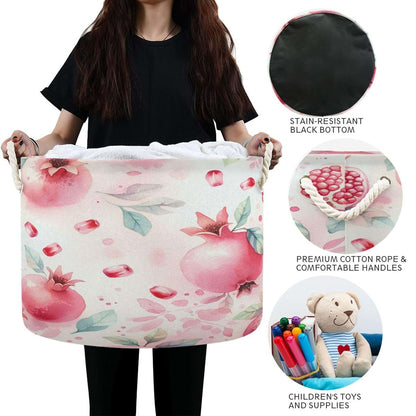 Burbuja Pomegranates Round Storage Basket with Cotton Rope Handles