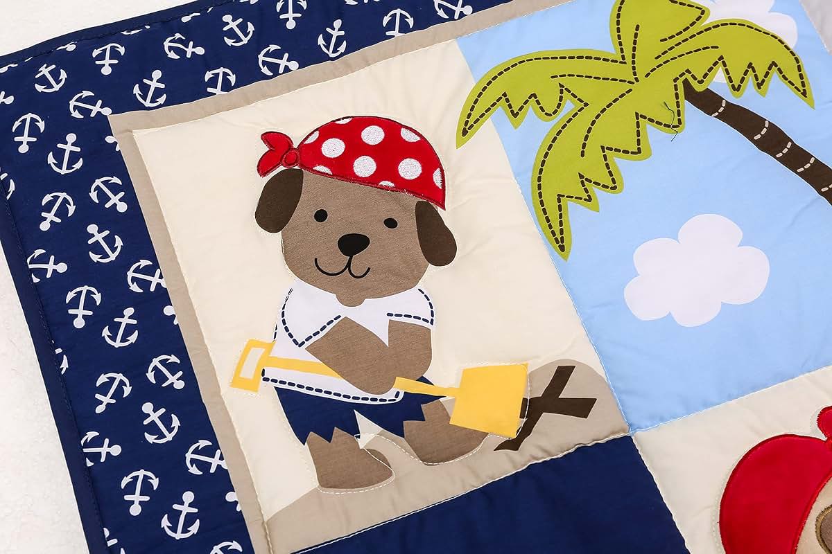 CribMATE 4-Piece Navy Blue Embroidery Pirate Nursery Crib Bedding Set (photo 3)