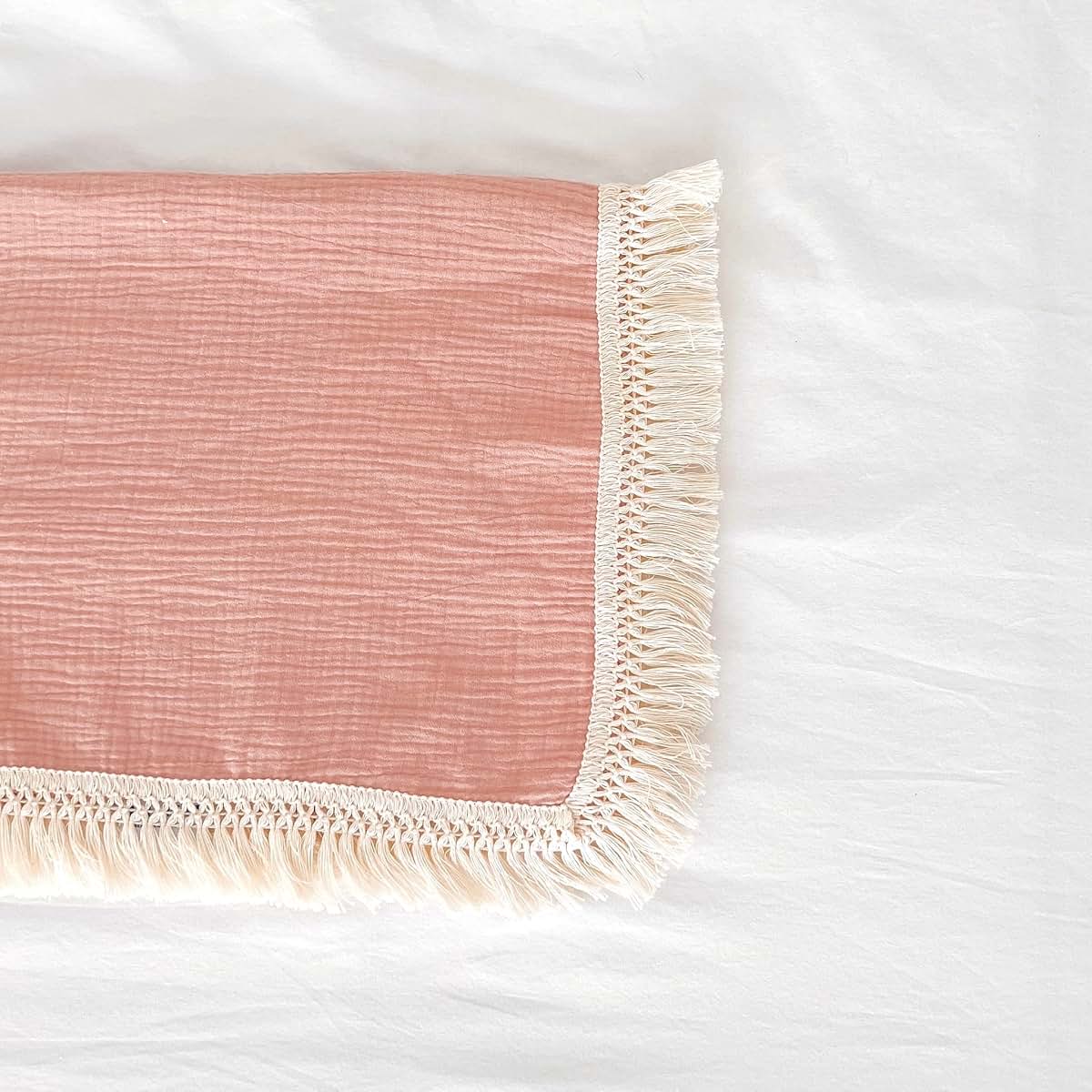 Bettrkind Muslin Cotton Baby Receiving Blanket With Fringe