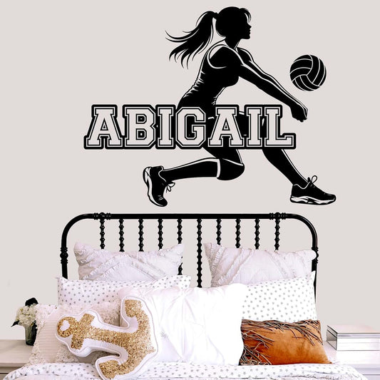 Vinyl Designs Volleyball Custom Name Vinyl Wall Decal Sticker Art for Girls Rooms, Personalized Ball Player Silhouette
