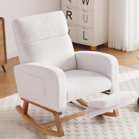 HCHAIRH Rocking Chair Nursery with Foot Rest, Nursing Rocking Chairs for Mom Nursery, Teddy Rocker Glider with High