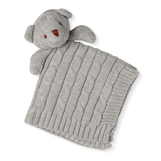 Baby Mode Newborn Baby Toddler Girl boy Cotton Cable Knit Security Blanket Soothing Crib Bear Head Gift Set (Grey)