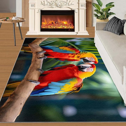 HYGIUID 4x5 Macaw Area Rugs - Parrot Rug for Entryway, Tropical Avian Washable Entry Way Rugs Kids Carpet for Inside
