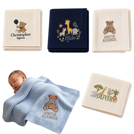Noni Personalized Baby Blanket Embroidered with Name, Custom Knit Baby Blanket for Girls Boys, Newborn Baby Gift, Gift