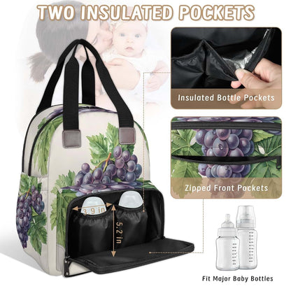 Adornori Purple Grape Diaper Bag Backpack With Charging Port And Insulated Holders