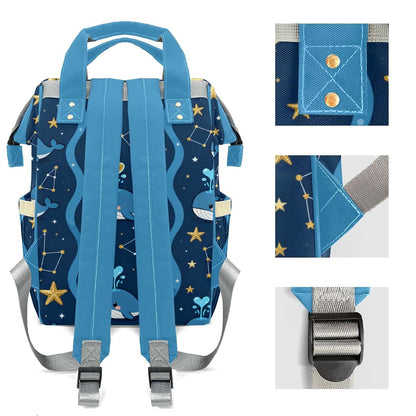 YallLocoMo Personalized Diaper Bag Backpack Gift Stripe Cute Sea Animal Whale Convenient and Durable: Waterproof (photo 4)