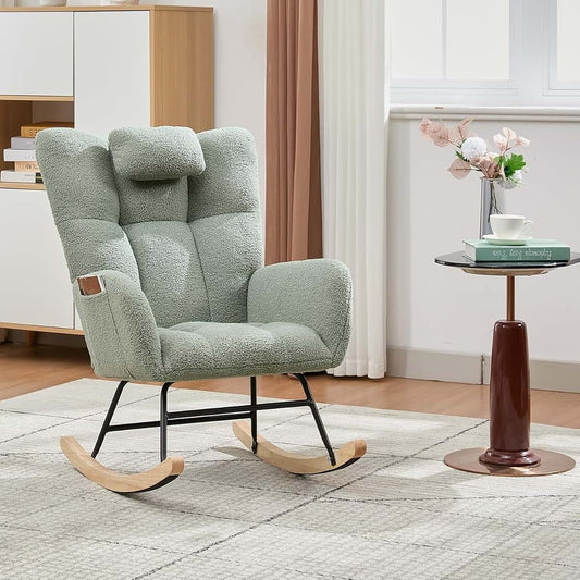 LIZHOUMIL Rocking Chair Nursery Teddy, Upholstered Baby Fluffy Glider Rocker for Adults Small Spaces Indoor,Nursing