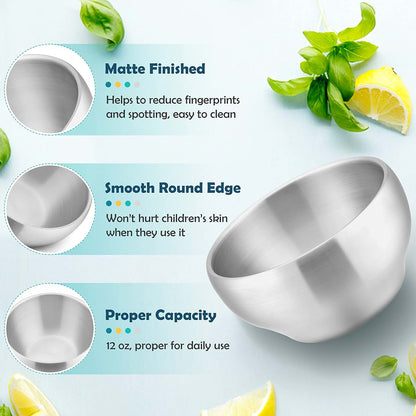 HaWare Kids Stainless Steel Bowls, 12oz Double-Walled Set Of 6