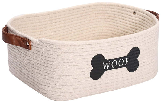 Brabtod Cotton Rope Storage Basket Medium with Handle for Toys, Blankets and Nursery Items - Beige