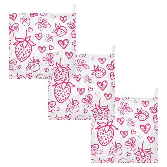 Yettasbin Strawberry Muslin Baby Washcloths, 4 Layers, 3 Pack