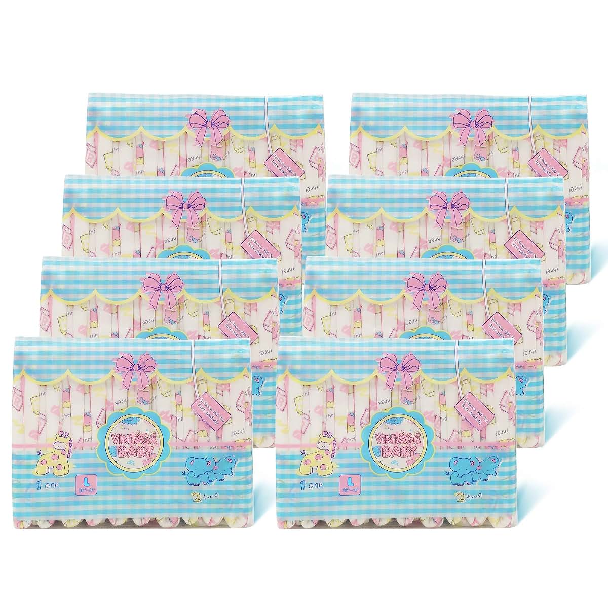 Littleforbig Adult Printed Diaper, 80 Pieces (8 Packs), Vintage Baby Print, Large 36 to 46 Inch