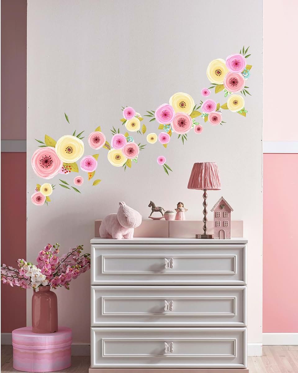 PapaKit Large Hand Painted Spring Flowers Wall Decal Mural