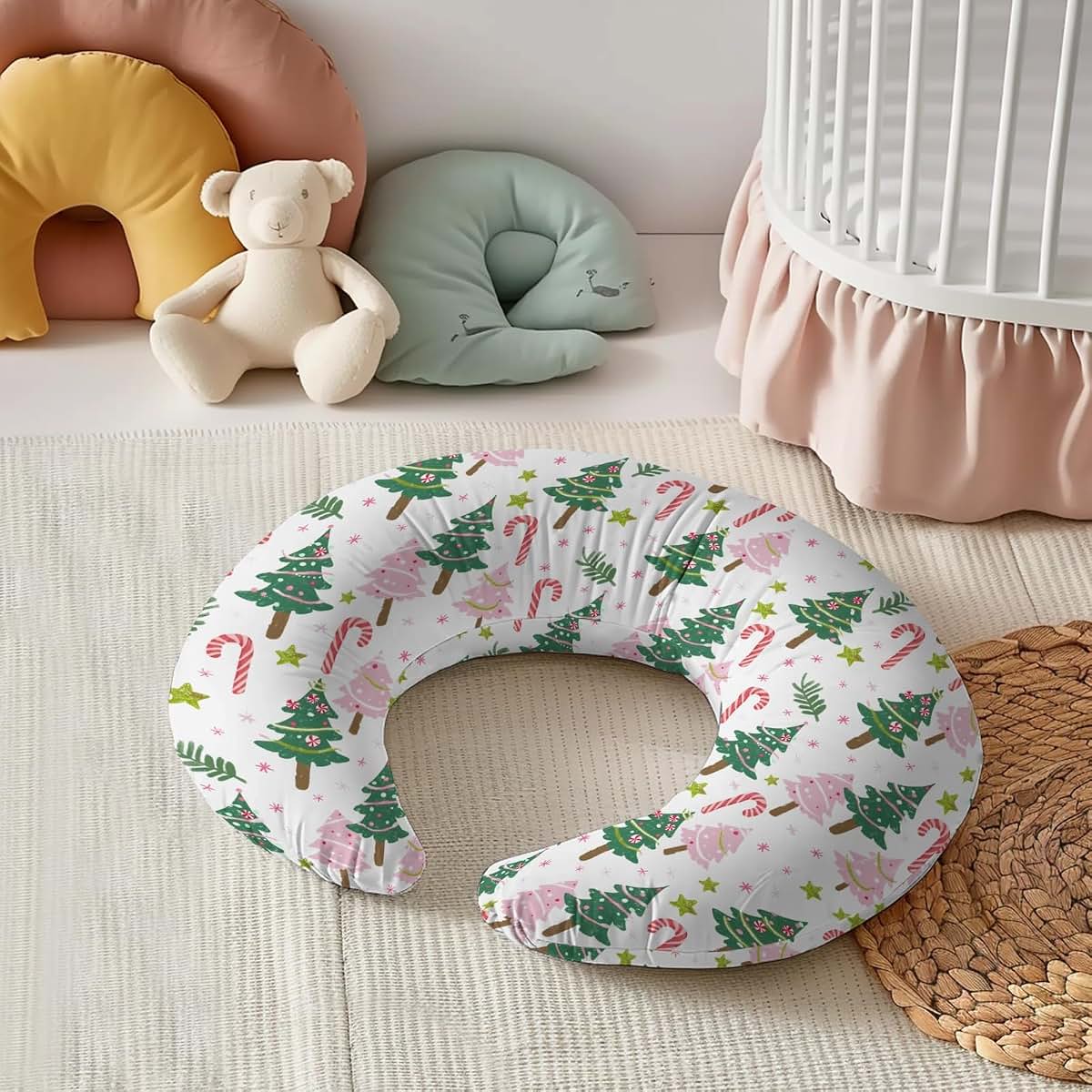 BabyOneStop Christmas Trees Stars Nursing Pillow Cover, Stretchy Polyester Slipcover