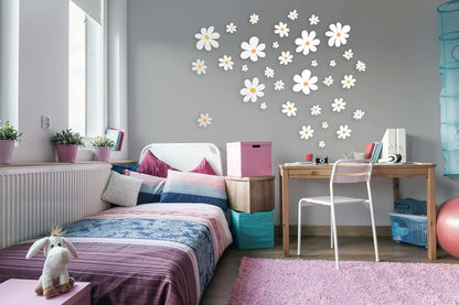 MAFOX Classic Style Daisy Wall Decal - 12 Sheets of Big White Vinyl Flower Wall Stickers