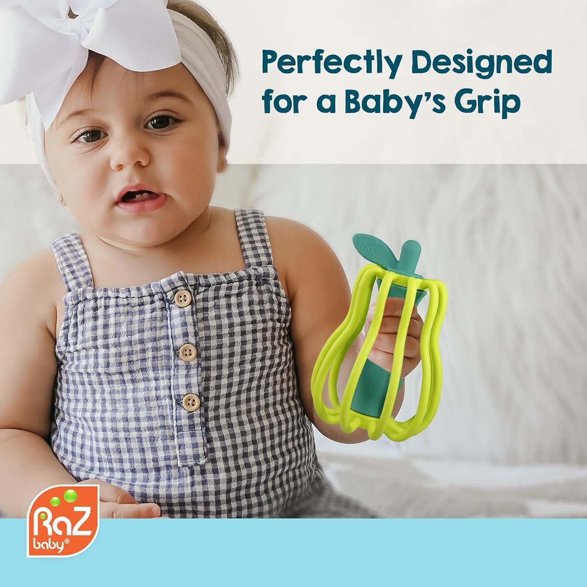RaZbaby RaZ-Apple Silicone Teether & Rattle Toy, Textured Apple Shape, 3M+