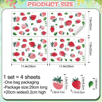 DTLIFEK 4 Sheets Removable Strawberry Wall Decals Red Strawberry with Green Leaves Wall Stickers Peel and Stick Boho