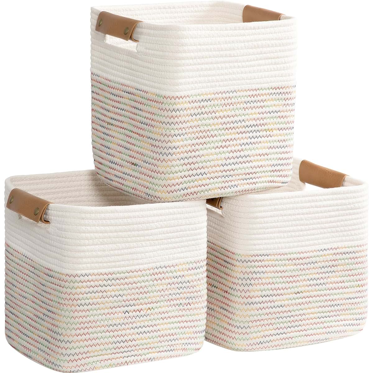 BabyOneStop Danpinera 11-Inch Woven Cotton Storage Cubes, 3-Pack