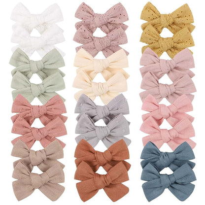 Grey Linen Hair Bow Clips for Girls and Teens