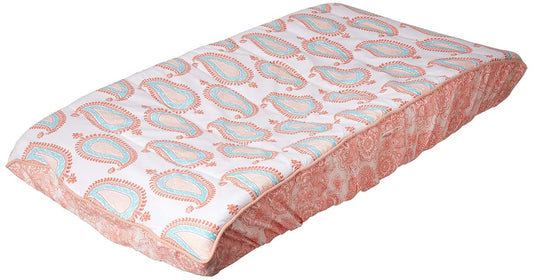 Bacati - Paisley Floral Quilted Changing Pad Cover (Aqua/Coral Paisley)