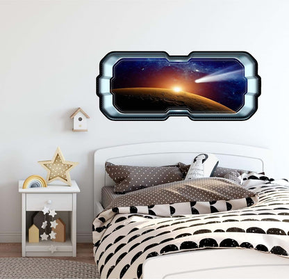 Stickit Graphix SpaceScape Orbiting Mars 3D Space Ship Window Wall Decal Sticker
