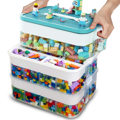 Ribexa 3-Tier Stackable Toy Storage with Building Block Lid & Bricks Organizer | Kids Toy Chest & Lego Organizer Bin