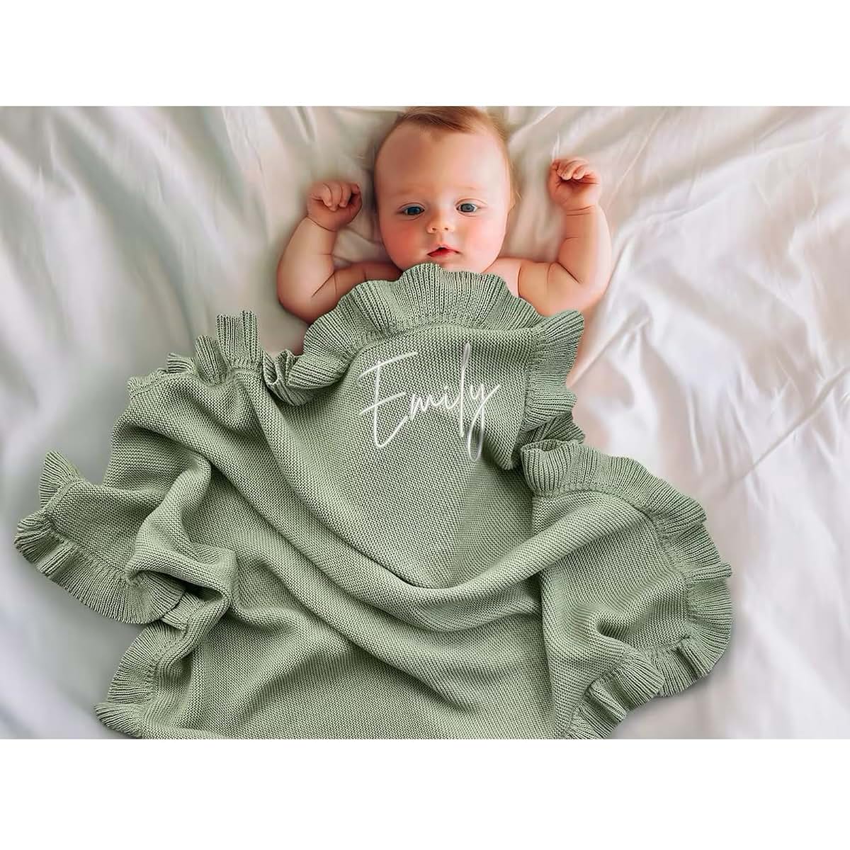 ZXH Personalized Baby Blanket - Custom Embroidered Cotton Knit (photo 3)