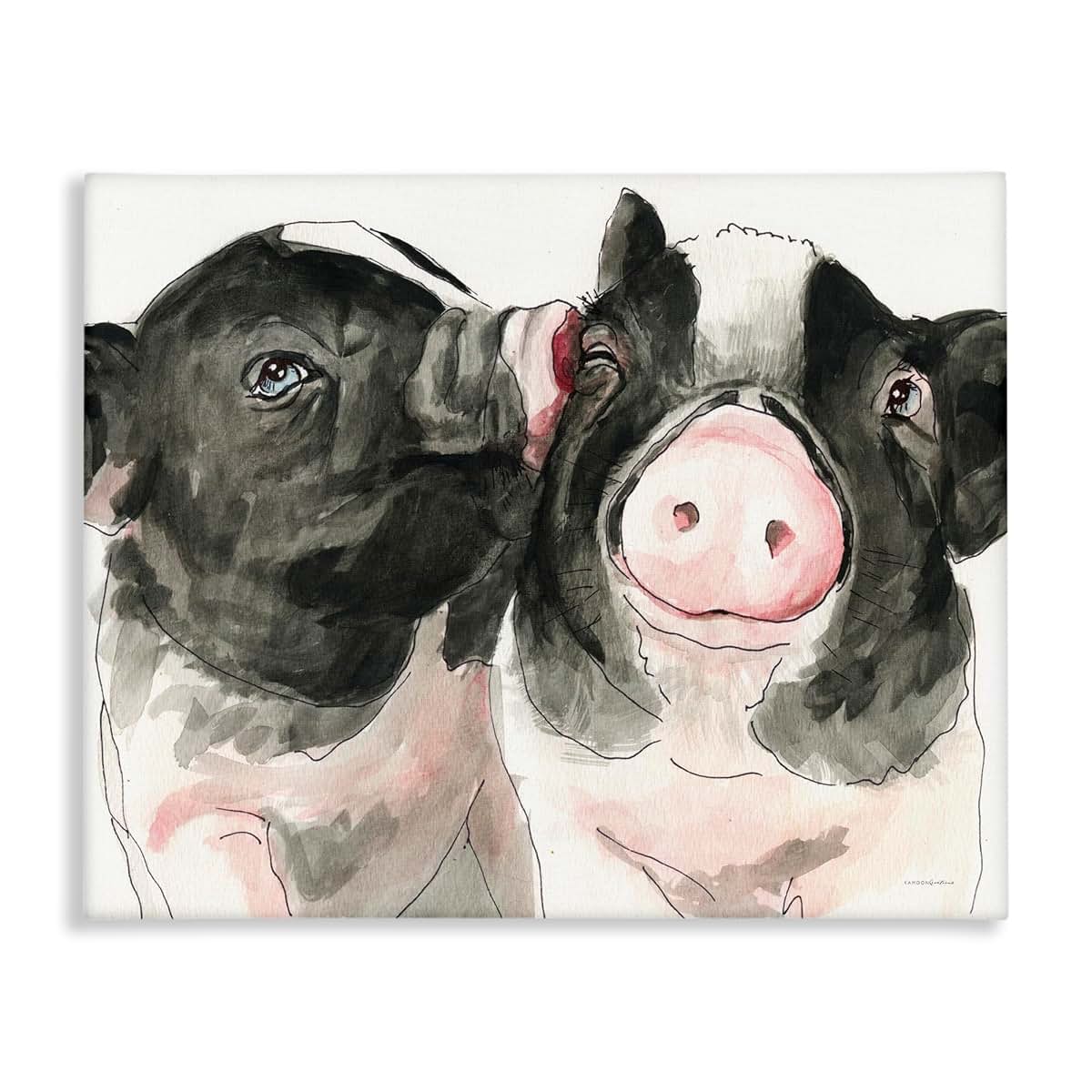 Stupell Industries Two Pigs Pink Snout Kiss Gallery Wrapped Canvas 48 X 36