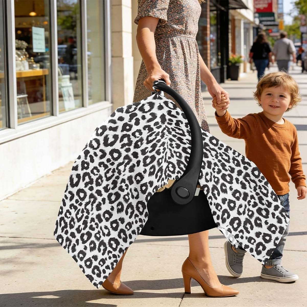 ALAZA Muslin Baby Car Seat Cover, Black White Cheetah Leopard, Universal Fit