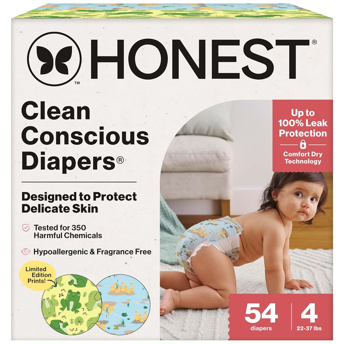 The Honest Company Clean Conscious Diapers Size 4 UR Ribbiting 54 Count