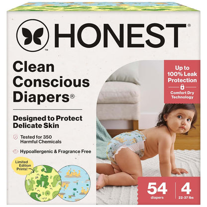 The Honest Company Clean Conscious Diapers Size 4 UR Ribbiting 54 Count