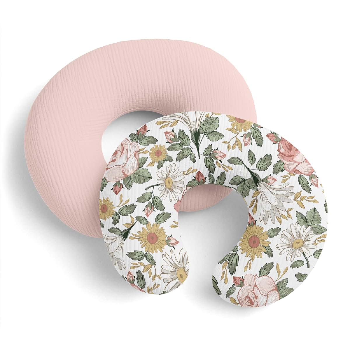 Sweet Jojo Designs 2-Piece Muslin Nursing Pillow Covers Set, Boho Vintage Floral, 100% Cotton, 25.25 x 17.25 in