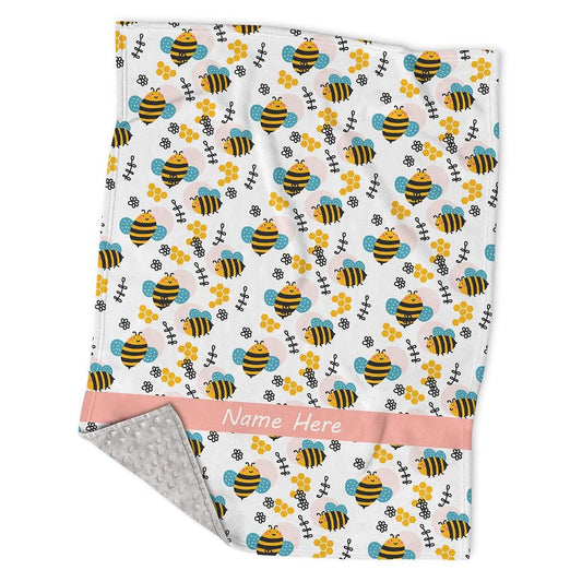 Gifts Everywhere Personalized Bumble Bee Baby Blankets for Girls Boys Kids, Custom Soft Minky Floral Blankets with Name