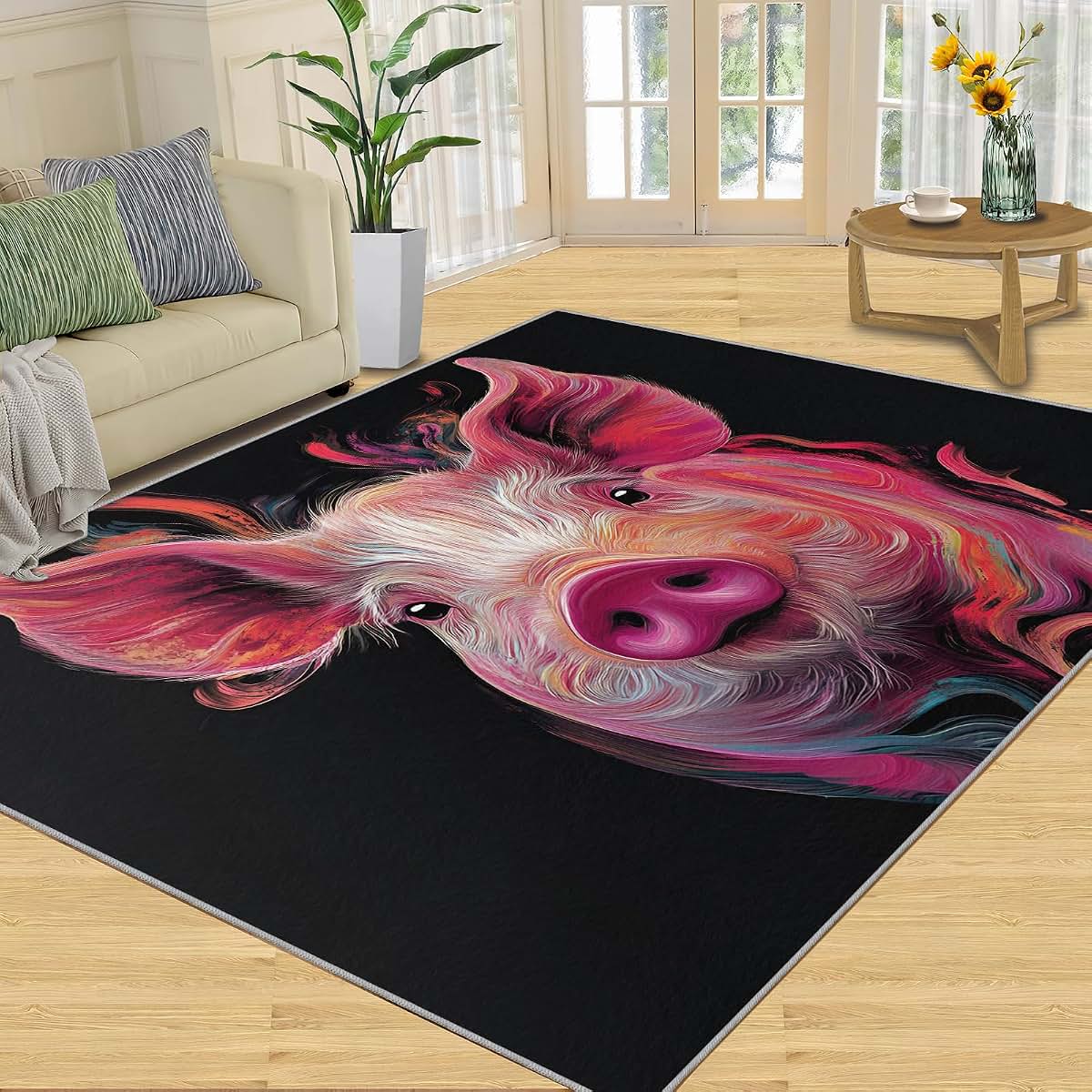 HYGIUID Pig Rugs for Boys Room, Fantasy Pig Area Rug - 4x5 (photo 3)