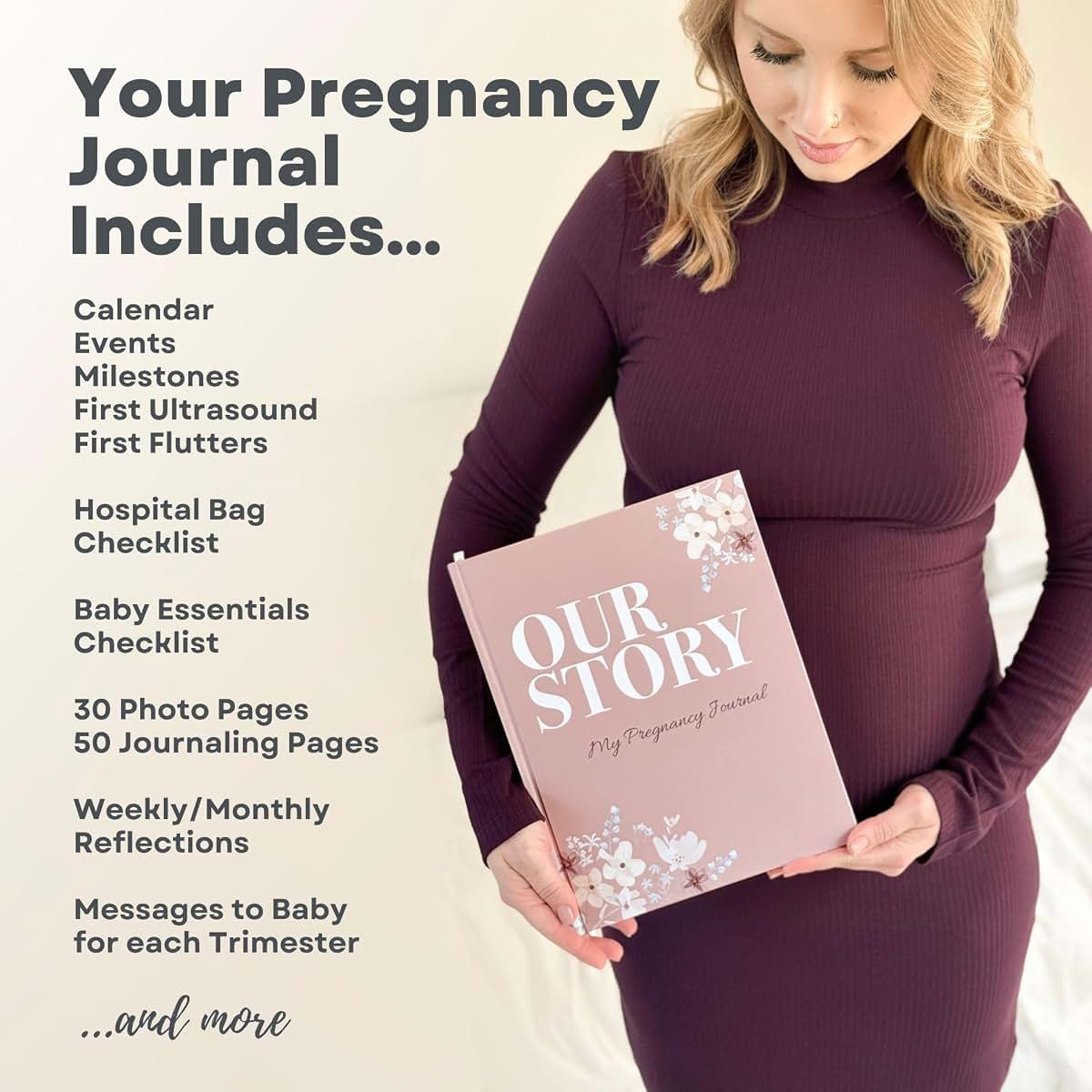 Oakwood and Co. Pregnancy Journal Baby Book, Hardcover Keepsake with Stickers