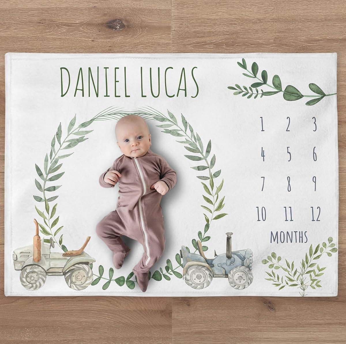 BabyOneStop Tractor Milestone Personalized Baby Blanket