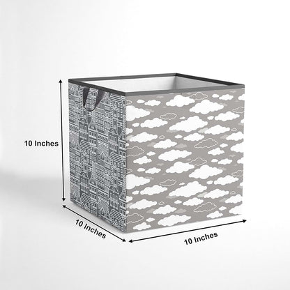 Bacati Small Storage Tote In Clouds In The City White/Grey (photo 3)
