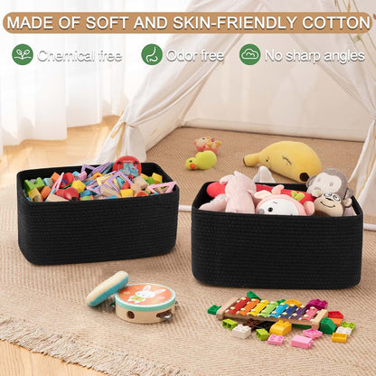 OIASKET Large Woven Rope Storage Basket 2 Pack Black