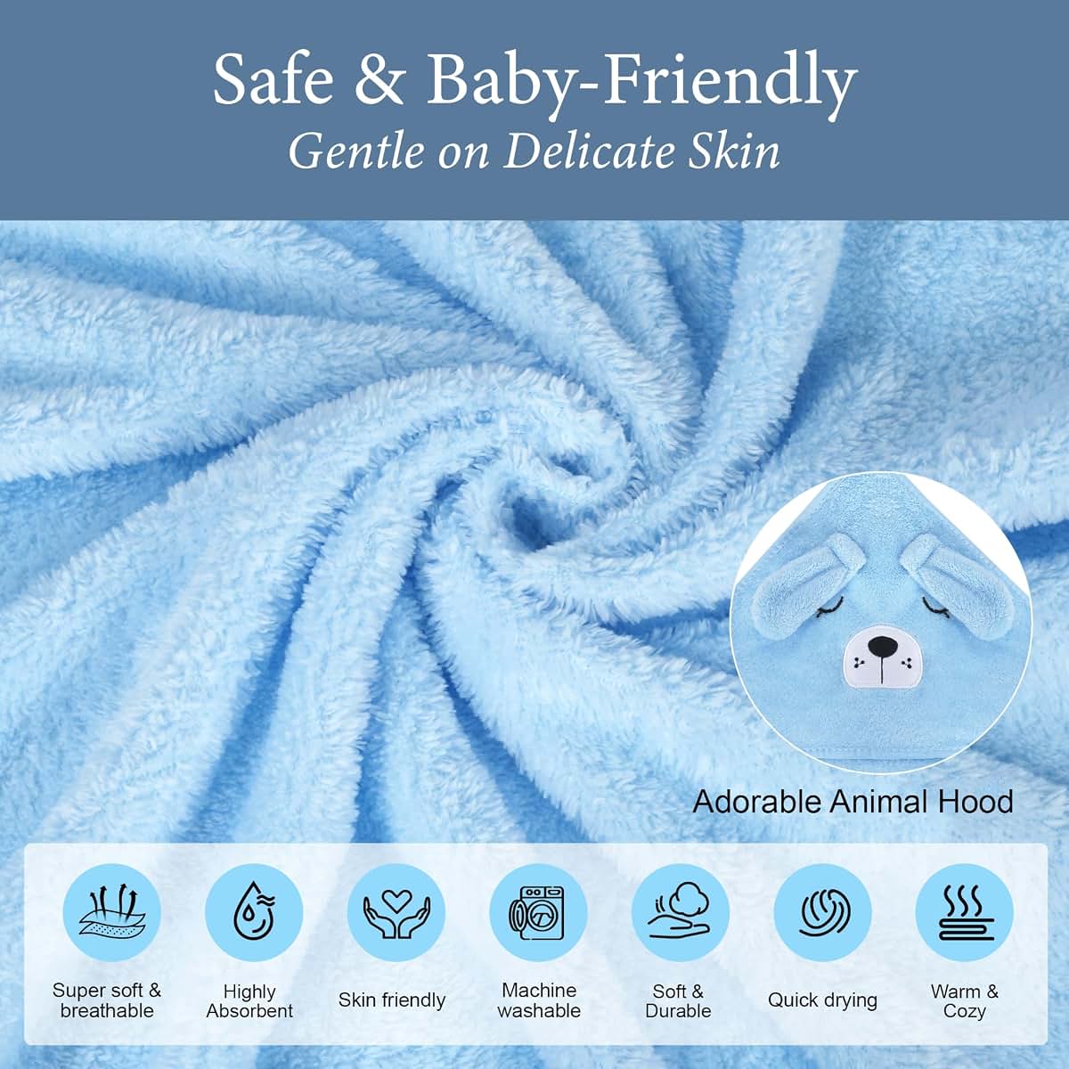 Ababy Personalized Hooded Baby Bath Towel - Light Blue Dog