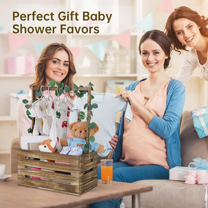Snpwne Wooden Baby Shower Crate Basket with Handle, Personalized Newborn Gift