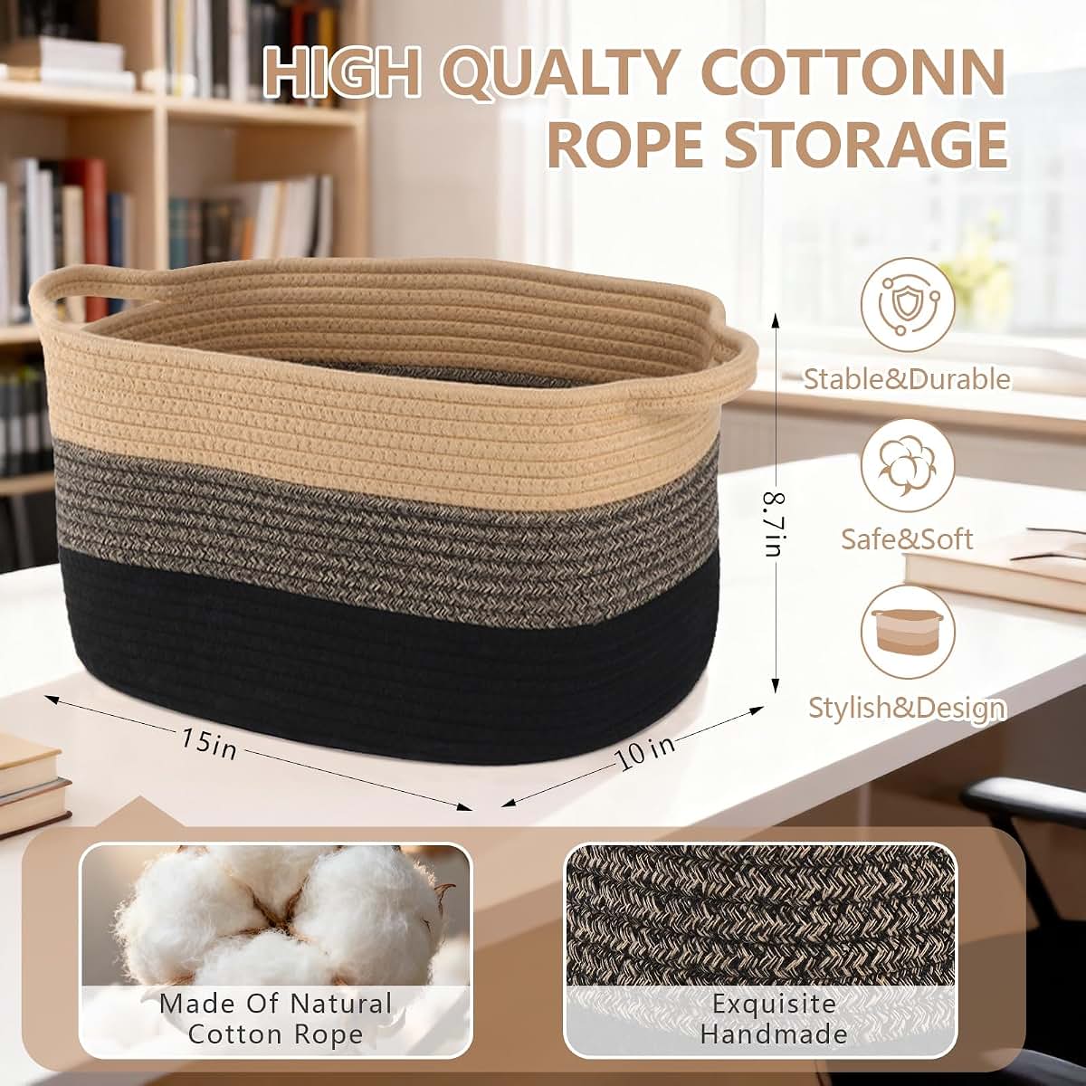 Aofangshiye Cotton Rope Braid Storage Basket 3-Piece Set (photo 2)
