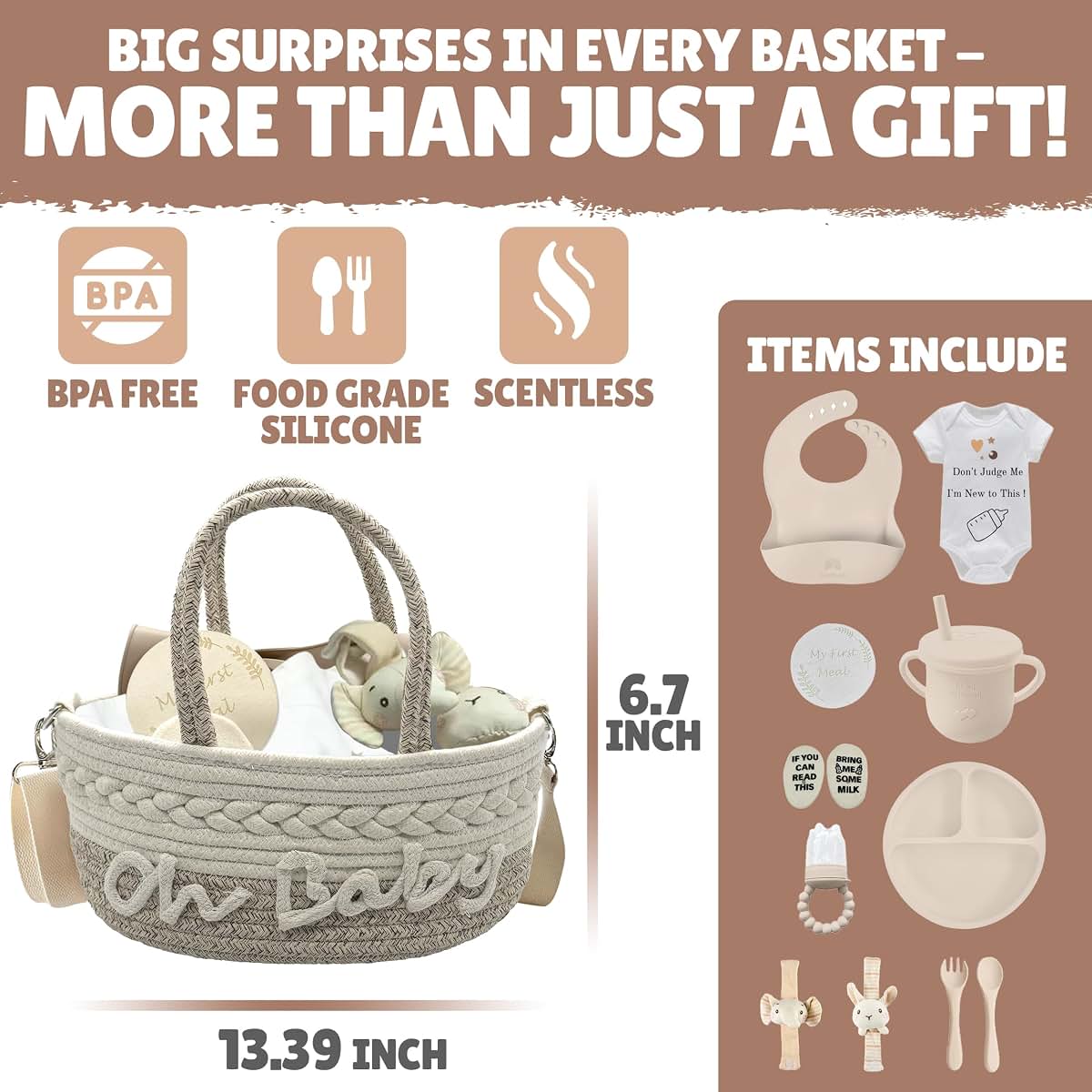 Kiddibodi Baby Gift Set | 11 Piece Gender Neutral Newborn Gift Basket for Boys & Girls – Baby Essentials with Plate (photo 2)