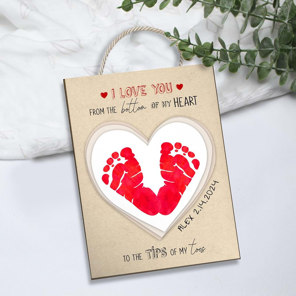 BEETHIS Personalized Baby's First Valentine's Day Gift DIY Footprint Hanging Sign Valentine's Day Gift for New Mom Dad (photo 4)