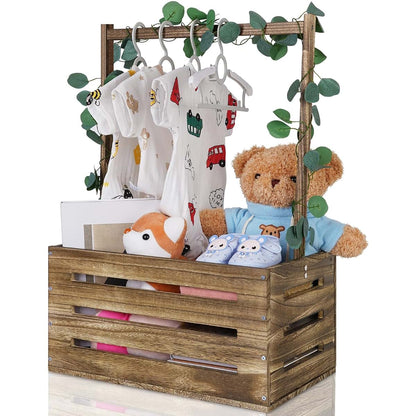 Snpwne Wooden Baby Shower Crate Basket with Handle, Personalized Newborn Gift
