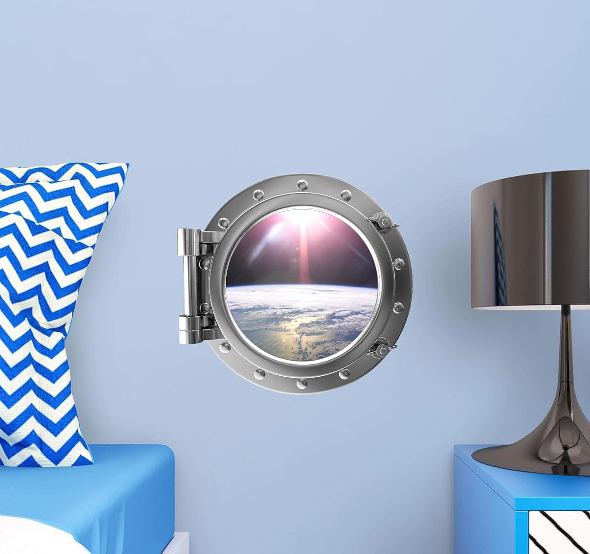 PortScape 12 Inch Silver Porthole 3D Window Orbiting Earth Wall Decal Removable Wall Sticker for Kids Room