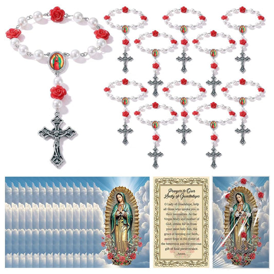 Canchiing 12 Sets Our Lady of Guadalupe Pocket Rosary Beads Catholic Gifts for Women