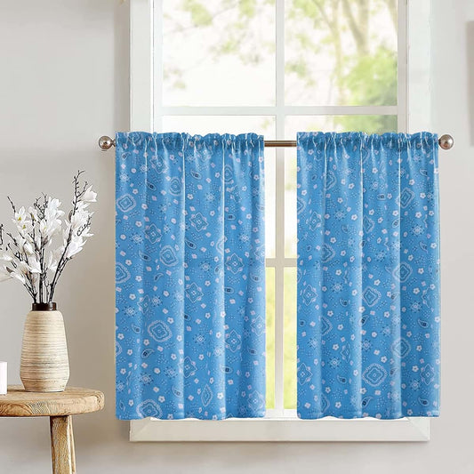 Zen Creative Designs Floral Bandana Print Turquoise Cafe Curtain Valance 2 Piece Set