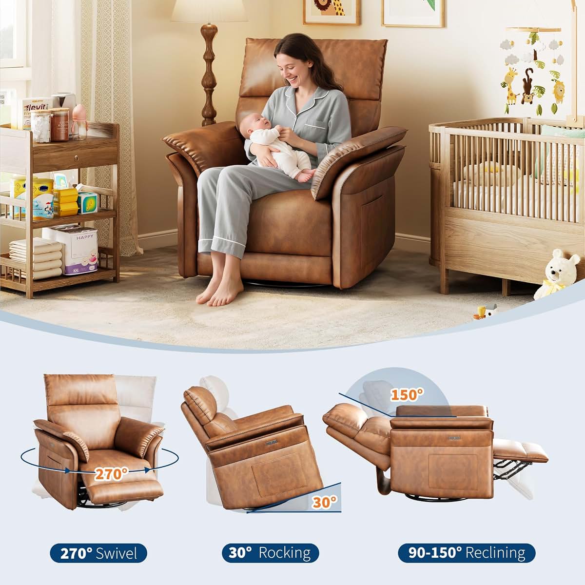 IDEALHOUSE Power Recliner Chair, 270° Swivel Rocking Glider with USB Charging Port