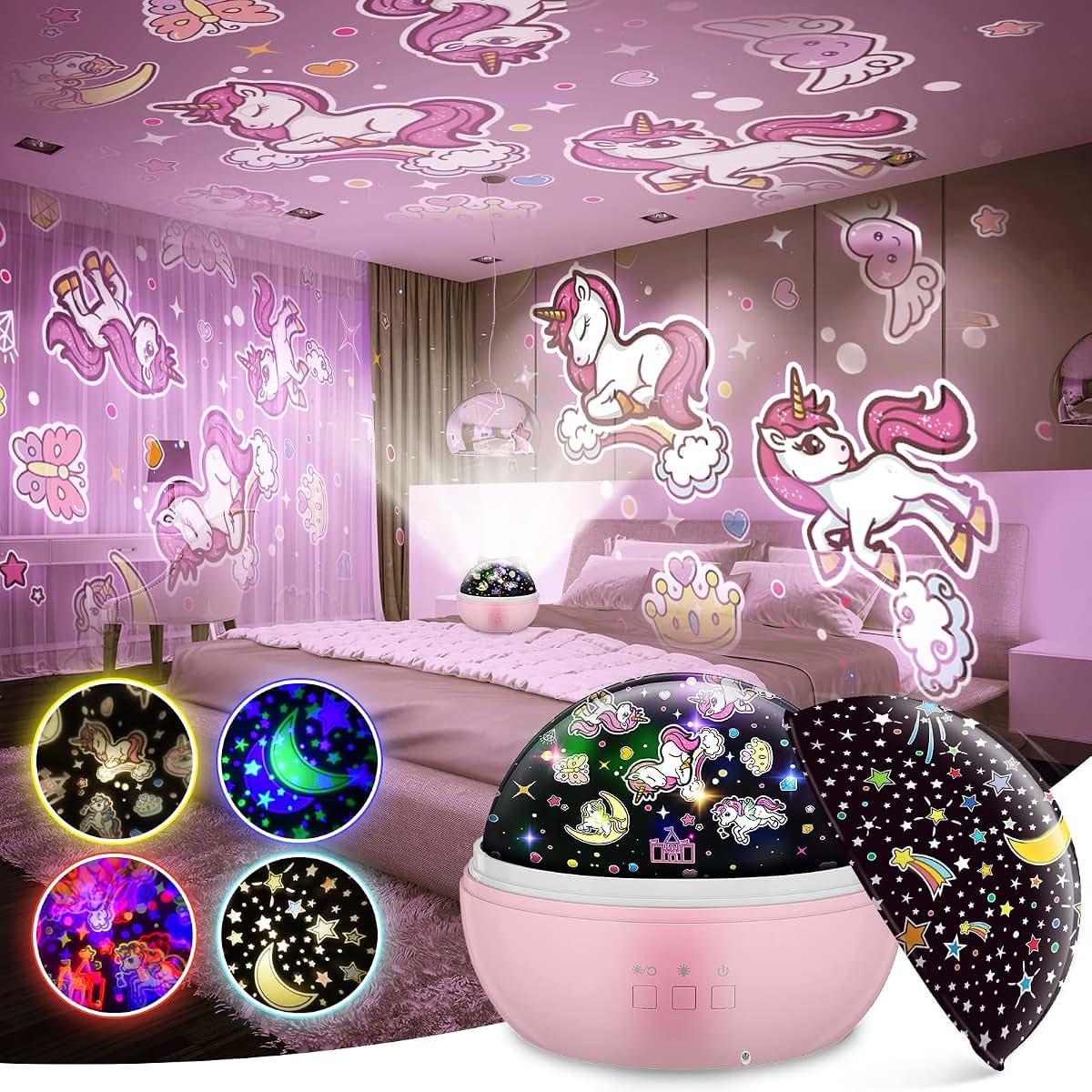 Vicia Unicorn Night Light Projector For Kids With Rotating Galaxy Display