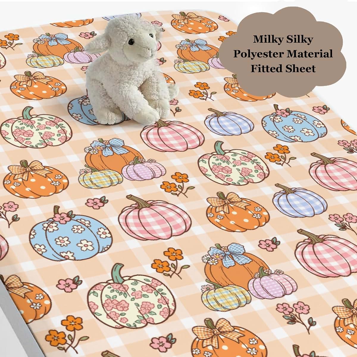 Wicbfdfv Autumn Pumpkins And Flowers Fitted Crib Sheet (photo 3)